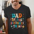 Dad Of The Birthday Twins Boys Girls Party Retro Bday Men's V-Neck T-Shirt