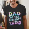 Dad Of The Birthday Twins Girls Kids Party Retro Bday Men's V-Neck T-Shirt