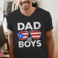 Dad Of Boys Fathers Day Retro Puerto Rico Flag Boricua Dad Men's V-Neck T-Shirt