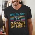 Dad By Day Gamer By Night Video Games Lover Gamer Dad Men's V-Neck T-Shirt