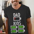 Dad Of Four Low Battery Father Of 4 Kids Dad Men's V-Neck T-Shirt
