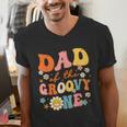 Dad Of The Groovy One 1st Birthday Pregnancy Announcement Men's V-Neck T-Shirt Dad Of The Groovy One 1st Birthday Pregnancy Announcement Men's V-Neck T-Shirt