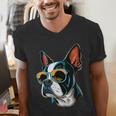 Dad Mom Cool Dog Sunglasses Boston Terrier Men's V-Neck T-Shirt Dad Mom Cool Dog Sunglasses Boston Terrier Men's V-Neck T-Shirt