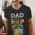 Dad Of The Wild Seven Animal Safari 7th Birthday Party Men's V-Neck T-Shirt Dad Of The Wild Seven Animal Safari 7th Birthday Party Men's V-Neck T-Shirt