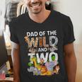 Dad Of The Wild Two Zoo 2nd Birthday Safari Jungle Animal Men's V-Neck T-Shirt