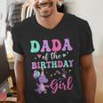 Dada Of The Birthday For Girl Dinosaur T-Rex Party Family Men's V-Neck T-Shirt