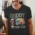 Daddy Of The 1 Year Old Football Lover 1st Birthday Boy Men's V-Neck T-Shirt