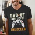 Daddy Again Leveled Up To Dad Of 2 Gamer Dad Level Unlocked Men's V-Neck T-Shirt Daddy Again Leveled Up To Dad Of 2 Gamer Dad Level Unlocked Men's V-Neck T-Shirt