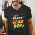 Daddy Of The Birthday Astronaut Boy Outer Space Theme Party Men's V-Neck T-Shirt