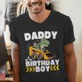 Daddy Of The Birthday Boy Dinosaur Construction Worker Truck Men's V-Neck T-Shirt