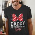 Daddy Of The Birthday Girl Cute Pink Bow Family Matching Men's V-Neck T-Shirt