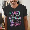Daddy Of The Birthday For Girl Dinosaur T-Rex Party Family Men's V-Neck T-Shirt