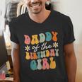 Daddy Of The Birthday Girl Groovy Themed Father Dad Men's V-Neck T-Shirt Daddy Of The Birthday Girl Groovy Themed Father Dad Men's V-Neck T-Shirt