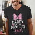 Daddy Of The Birthday Girl Pink Bow Birthday Family Matching Men's V-Neck T-Shirt