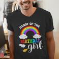 Daddy Of The Birthday Girl Rainbow B-Day Matching Family Men's V-Neck T-Shirt