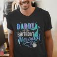 Daddy Of The Birthday Mermaid Family Matching Dad Papa Men's V-Neck T-Shirt