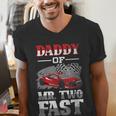 Daddy Of Mr Two Fast Two Fast 2 Curious 2nd Birthday Men's V-Neck T-Shirt Daddy Of Mr Two Fast Two Fast 2 Curious 2nd Birthday Men's V-Neck T-Shirt