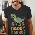 Daddy Saurus Dinosaur Dad Of Two Kids Dino Family Men's V-Neck T-Shirt Daddy Saurus Dinosaur Dad Of Two Kids Dino Family Men's V-Neck T-Shirt