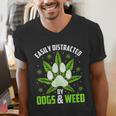 Dogs And Weed Dad Mom Dog Lover Cannabis Marijuana For Men Women Men's V-Neck T-Shirt