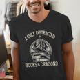 Easily Distracted By Books And Dragons Book Dragon Lover Men's V-Neck T-Shirt