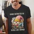 Easily Distracted By Books And Gnomes Book Reading Gnome Men's V-Neck T-Shirt