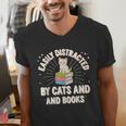 Easily Distracted By Cats & Books Tee Reader Book Worm Men's V-Neck T-Shirt Easily Distracted By Cats & Books Tee Reader Book Worm Men's V-Neck T-Shirt