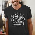 Easily Distracted By Chickens And Books Farm Men's V-Neck T-Shirt Easily Distracted By Chickens And Books Farm Men's V-Neck T-Shirt