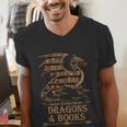 Easily Distracted By Dragons And Books Library Dragon Lover Men's V-Neck T-Shirt Easily Distracted By Dragons And Books Library Dragon Lover Men's V-Neck T-Shirt