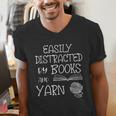 Easily Distracted By Knitting Books And Yarn Quote Reader Men's V-Neck T-Shirt