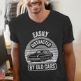 Easily Distracted By Old Cars Graphic Nostalgia Men's V-Neck T-Shirt Easily Distracted By Old Cars Graphic Nostalgia Men's V-Neck T-Shirt