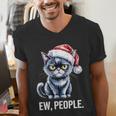Ew People Christmas Cat Santa Hat Dad Introvert Men's V-Neck T-Shirt Ew People Christmas Cat Santa Hat Dad Introvert Men's V-Neck T-Shirt