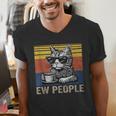 Ew People Introvert Cat Lover Crazy Vintage Cat Lady Men's V-Neck T-Shirt