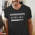 Extroverts Scare Me Introvert Antisocial Joke INFJ Pun Men's V-Neck T-Shirt