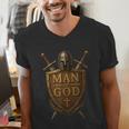 Faithful Warrior Man Of God Christian Men Knight Armor Dad Men's V-Neck T-Shirt
