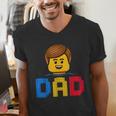 Family Dad Master Builder Building Bricks Blocks Fathers Day Men's V-Neck T-Shirt