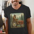 Farmer Men Tractor Rancher Farm Dad Distressed Men's V-Neck T-Shirt