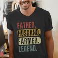 Father Husband Farmer Legend Vintage Dad Father's Day Men's V-Neck T-Shirt