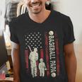 Father's Day Baseball Papa USA Flag Dad Men Baseball Men's V-Neck T-Shirt