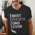 Father's Day Hockey Dad Best Puck'n Dad Ever Men's V-Neck T-Shirt