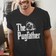 Fathers Day The Pug Father Pug Daddy Papa Fur Dad Dog Owner Men's V-Neck T-Shirt