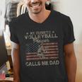 My Favorite Volleyball Player Calls Me Dad USA Flag Men's V-Neck T-Shirt My Favorite Volleyball Player Calls Me Dad USA Flag Men's V-Neck T-Shirt