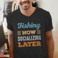 Fishing Now Minimal Socializing Introvert Vintage Men's V-Neck T-Shirt