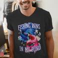 Fishing Runs In My Blood Introvert Hobby Antisocial Men's V-Neck T-Shirt Fishing Runs In My Blood Introvert Hobby Antisocial Men's V-Neck T-Shirt