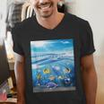 Frutiger Aero Aesthetic Tech Ocean Underwater Fishes Men's V-Neck T-Shirt