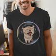 Frutiger Aero Cat Wearing Headphones Bubble 2000s Gen-Z Meme Men's V-Neck T-Shirt