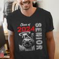 Fun Trendy UFO Sloth Graduation Class Of 2024 Senior Men's V-Neck T-Shirt