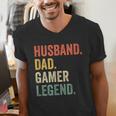 Gamer Husband Dad Video Game Legend Father's Day Men's V-Neck T-Shirt