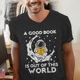 Good Book Is Out Of This World Astronaut Moon Space Reading Men's V-Neck T-Shirt