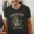 Good Girls Read Bad Books Vintage Skeleton Reader Men's V-Neck T-Shirt