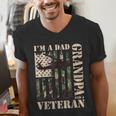Grandpa Veteran Fathers Day Dad Veteran Camo American Flag Men's V-Neck T-Shirt